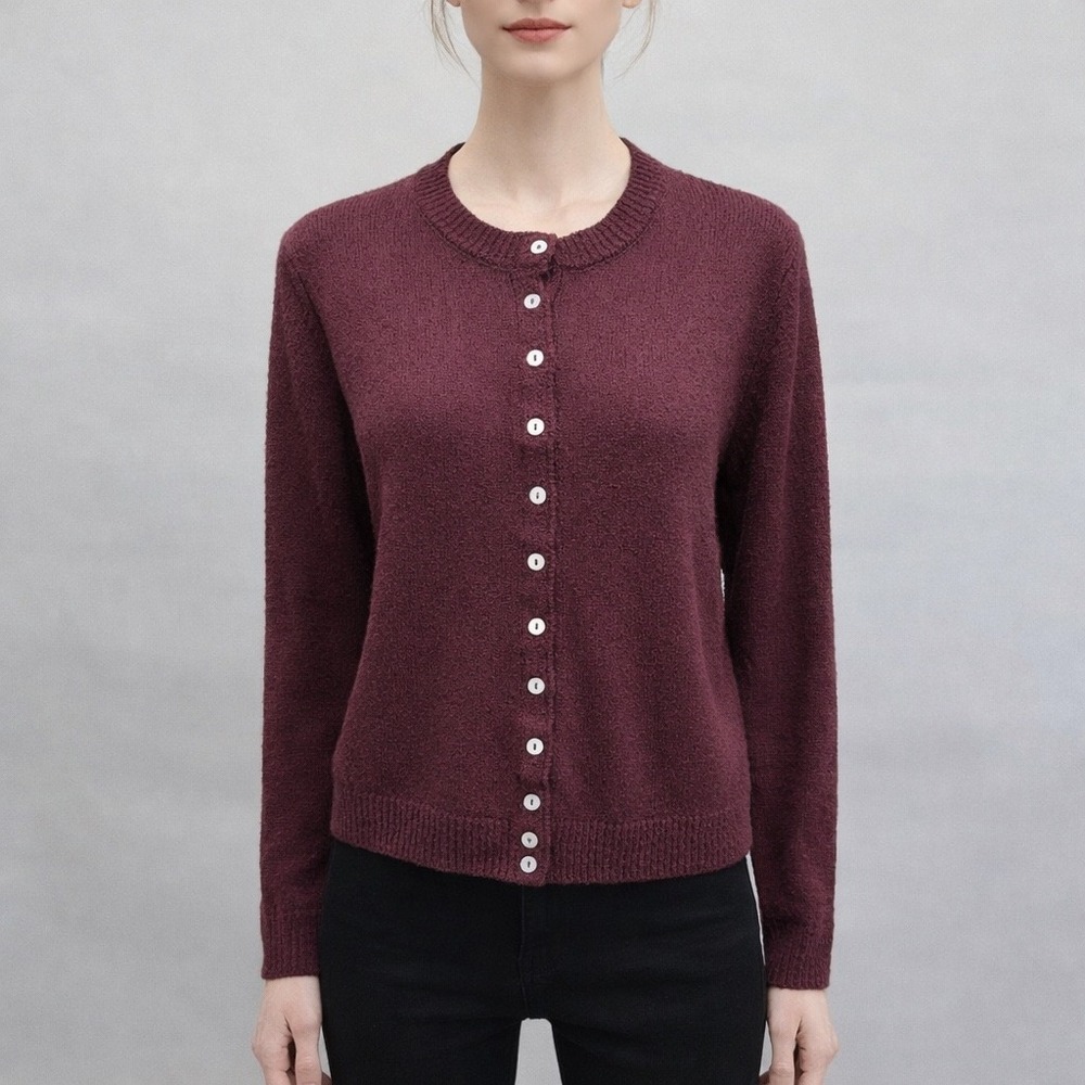 ZARA Burgundy Textured Button Front Cardigan Sweater Women‎ Size L Acrylic